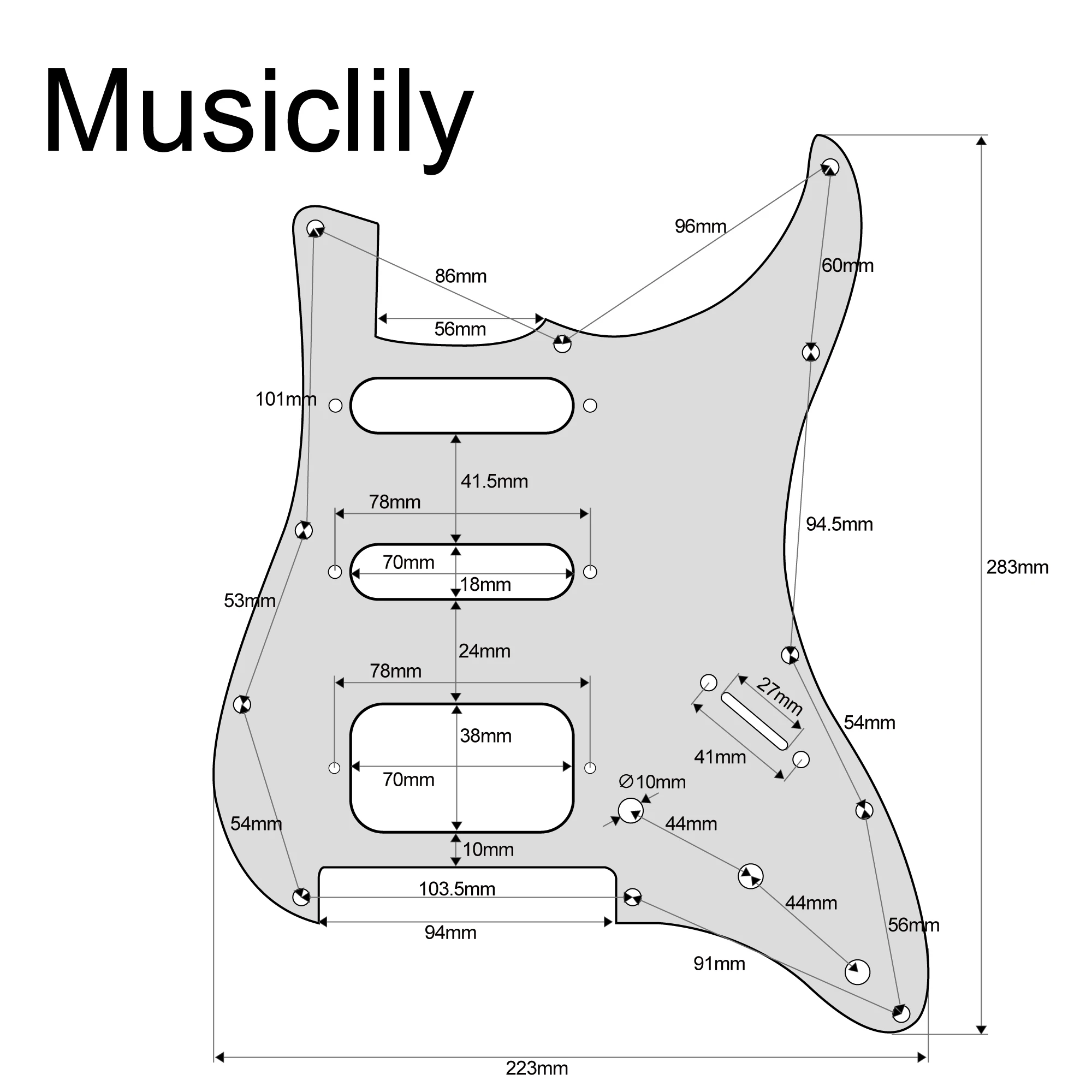 Musiclily Pro 11-Hole Round Corner HSS Guitar ST Pickguard for American/Mexican Fender ST Open Pickup with Floyd Bridge Cut