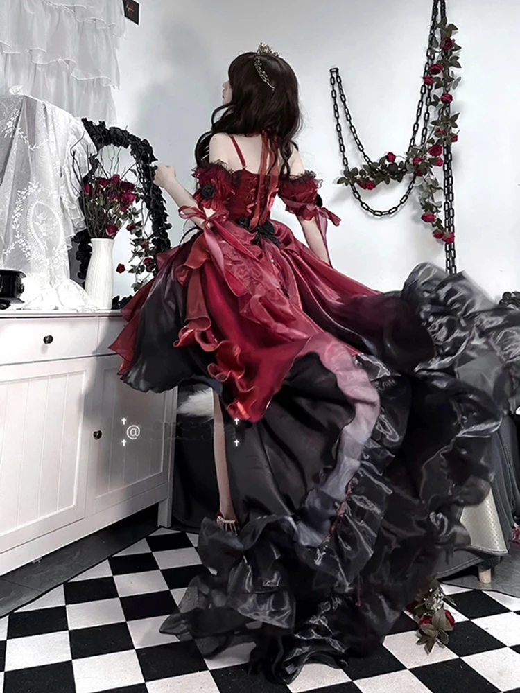 Grand und schöne rote Blume Hochzeits kleid Lolita Kleid Frauen kleid Lolita flauschige Prinzessin Kleid