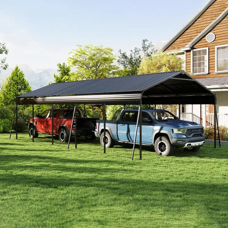 

Carport 13x26.5ft, 0.25mm thickness, protective film, 2 adhesive gloves, 3 hooks, 12 expansion screws, 6 metal fixings