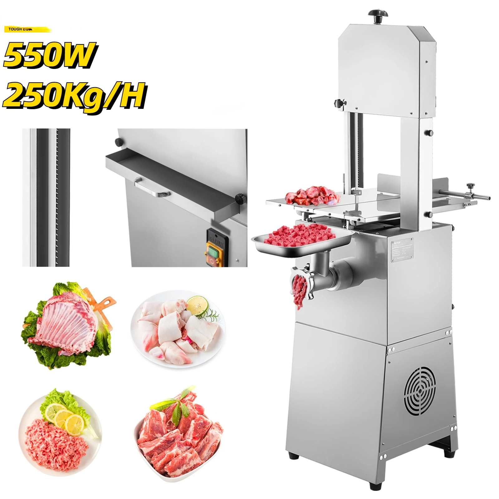 Electric Bone Sawing Machine 550W Butchers Bone Bandsaw 250Kg/H Commercial Frozen Meat Fish Cutter Home Kitchen Appliance