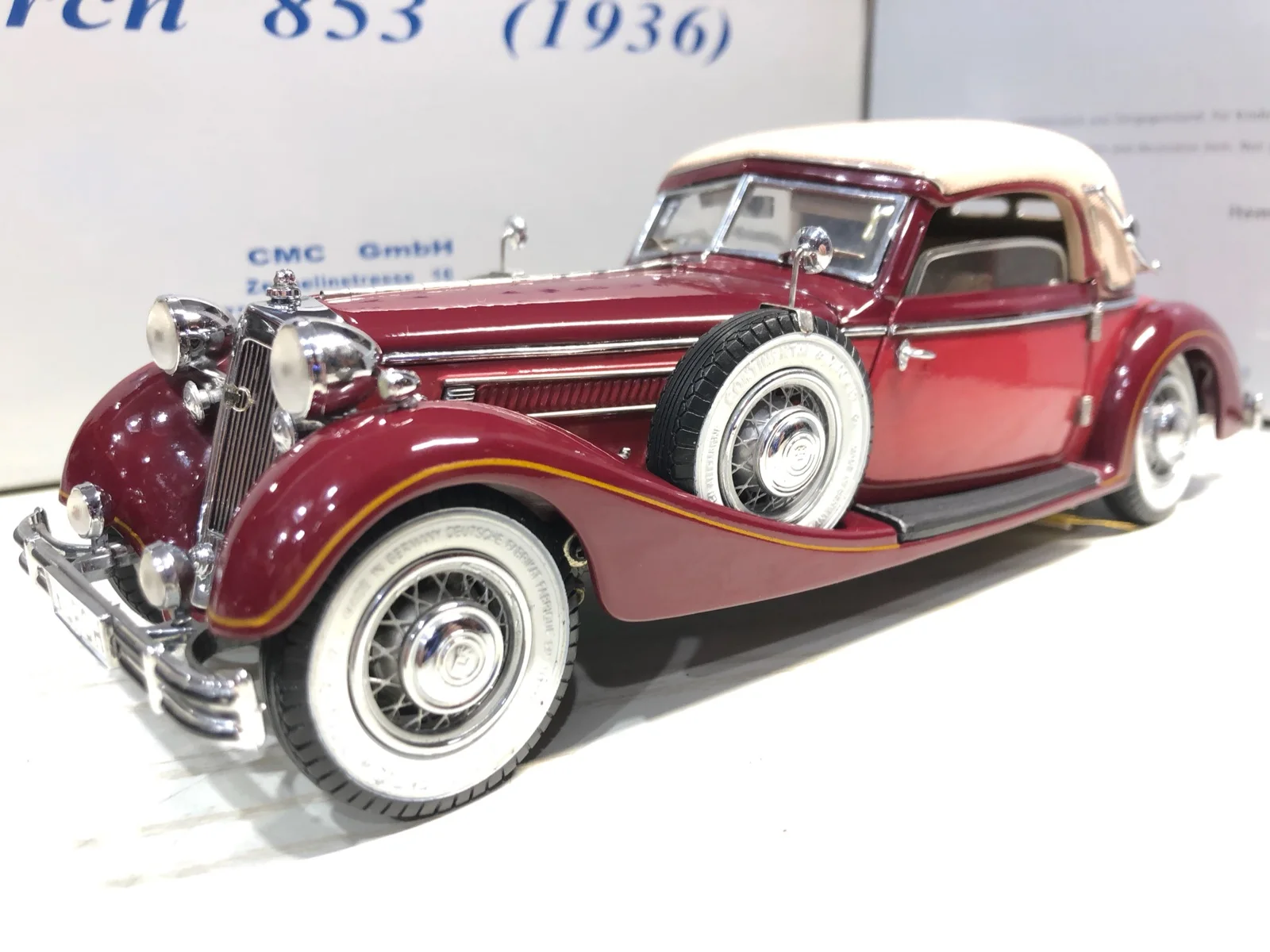 CMC 1:24 Horch 853 1937 Wine Red Vintage Car Alloy Fully Open Simulation Limited Edition Alloy Metal Static Car Model Toy Gift