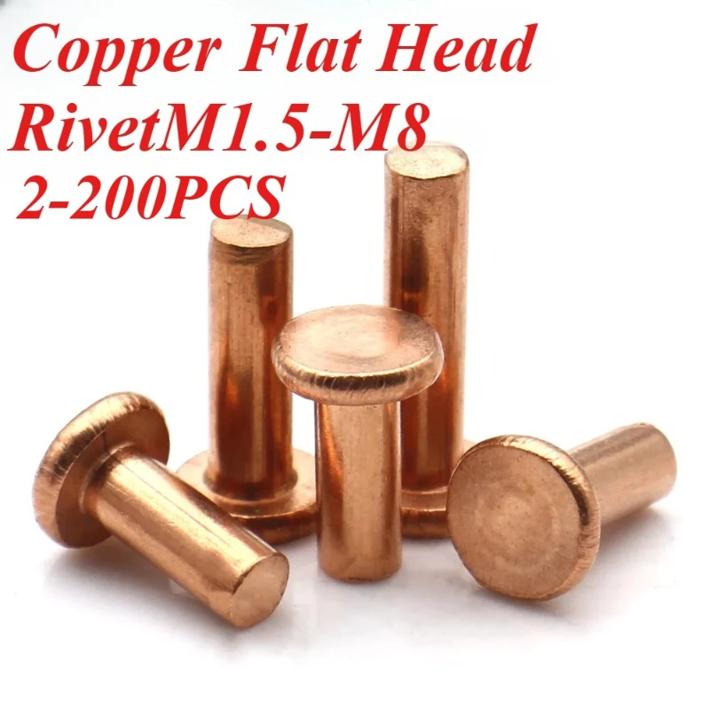 2-200pcs Solid Copper Flat Head Rivets Low Profile Head Hammer Peening Rivets Nail Pin GB109 M1.5 M2 M2.5 M3 M4 M5 M6 M8