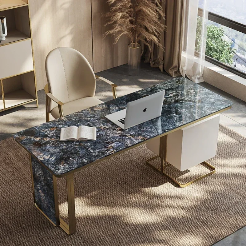 

~Stone Plate Light Luxury Champagne Gold with Drawer Writing Desk Office Computer Desk