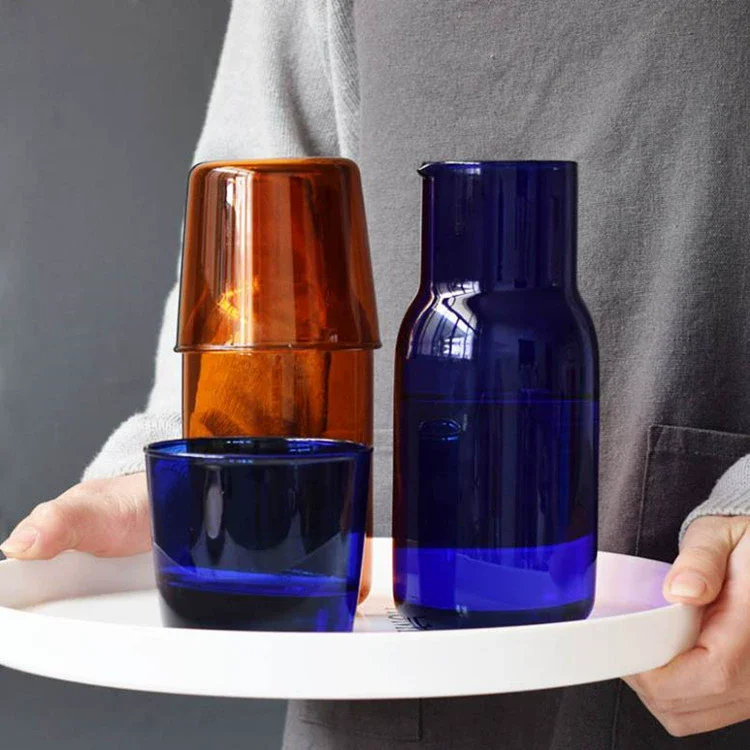 

Glass Water Bottle with Glass Cup Bedside Carafe Night Water Carafe with Tumbler Glasses Flask Drinkware Pot for Milk Tea