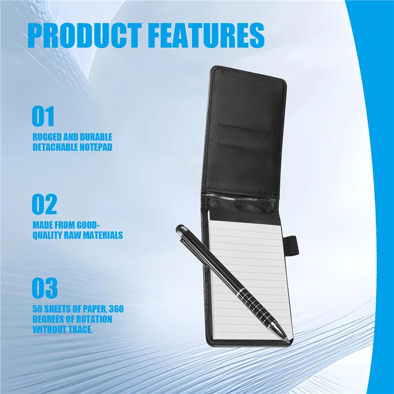 Solid 11 Pcs Mini Pocket Notepad Holder PU Leather Business Notebook Included 2 PCS Metal Pen 8 PCS Refillable Memo Book Black