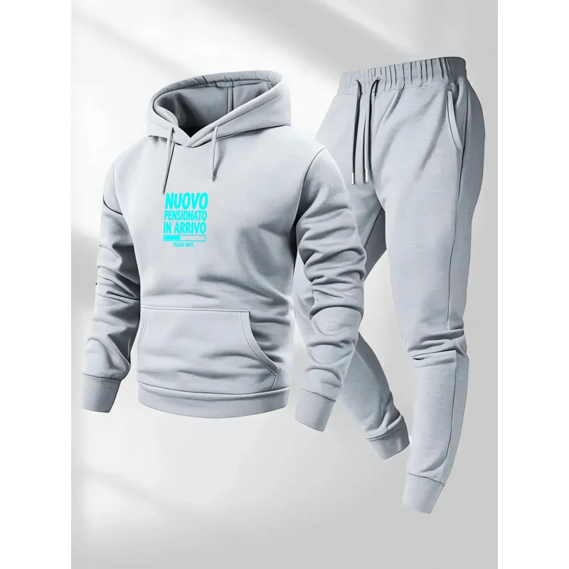 مجموعة هوديي رمادي فاتح نمط مطبوع نص وصول جديد للتقاعد #1