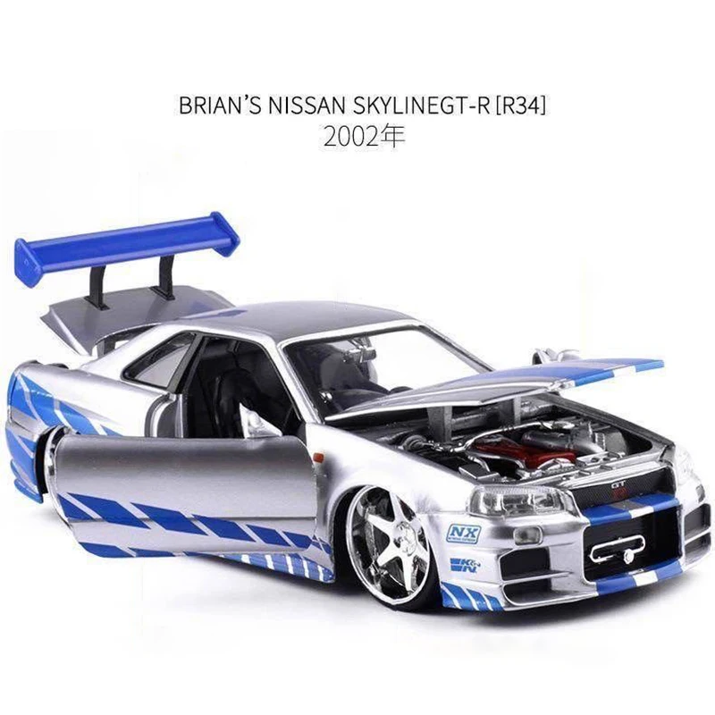 New 1:24 Nissan GTR R34 Skyline Ares Toy Alloy Car Diecasts & Toy Vehicles Car Model Miniature Scale Model Car Toys For Children