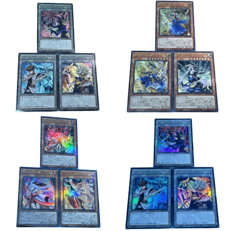 Yu-gi-oh-tarjeta Flash de 3 hojas, Yugi Muto Seto Kaiba, espada de Iris, Kurikara Divincarnate, juguete de acción artesanal, colección de juegos