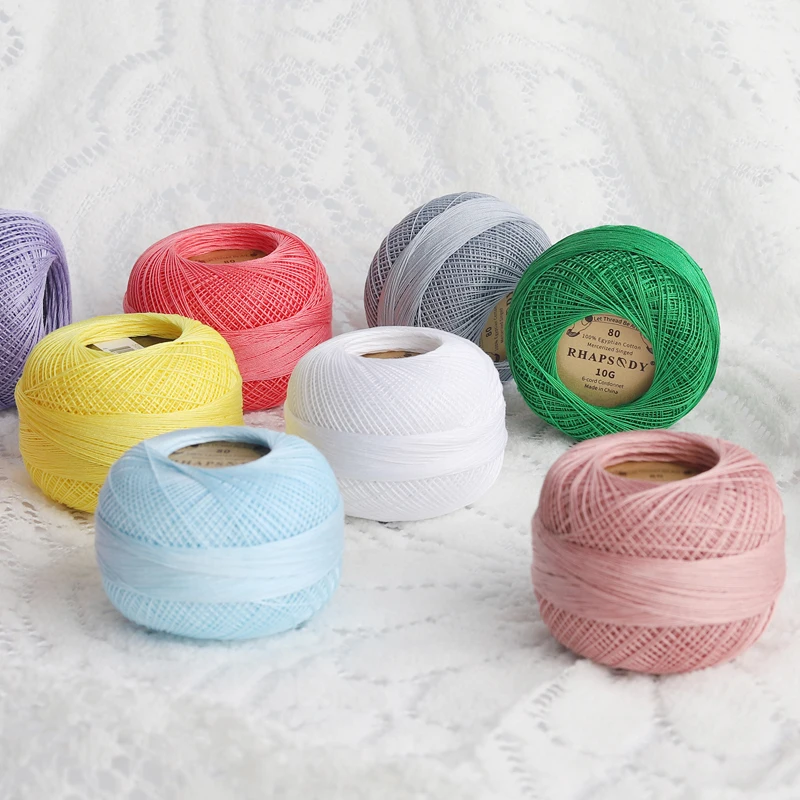 Rhapsody-Egyptian Cotton Crochet Thread, Knitting Thread Lace, 10Grams Balls, 184 Yards Spring Macaron, Premium Size 8