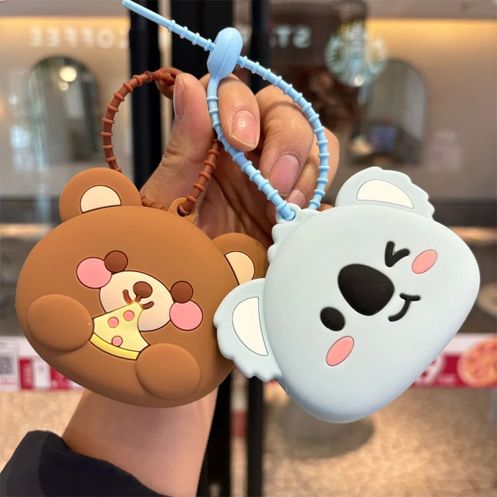 Cute Silicone Coin Purse Wallet Keychain Cartoon Cat Dogs Kids Key Wallets Portable Lipstick Earphone Storage Bag Children Gift