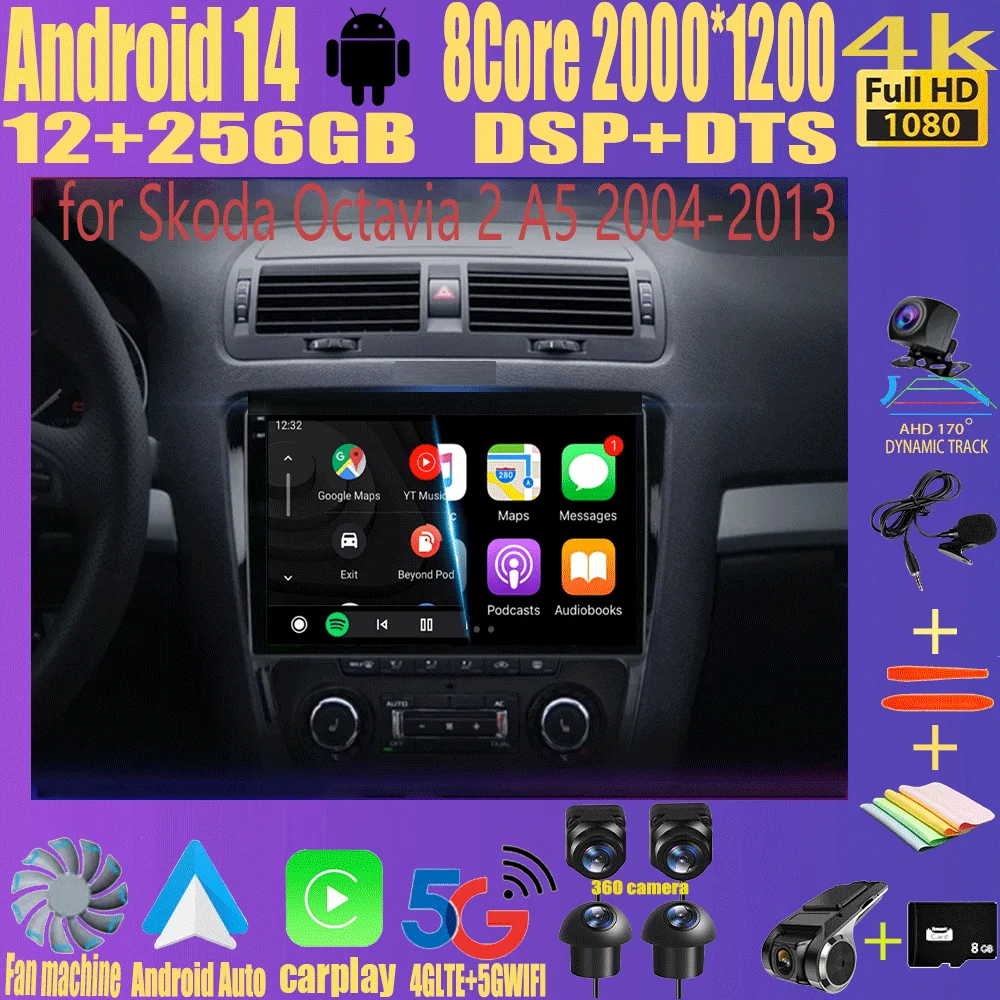 

Android 14 For Volkswagen Skoda Octavia 2 A5 2004-2013 Multimedia Head Unit Car Player GPS Auto Radio Navigation DVD BT WIFI+4