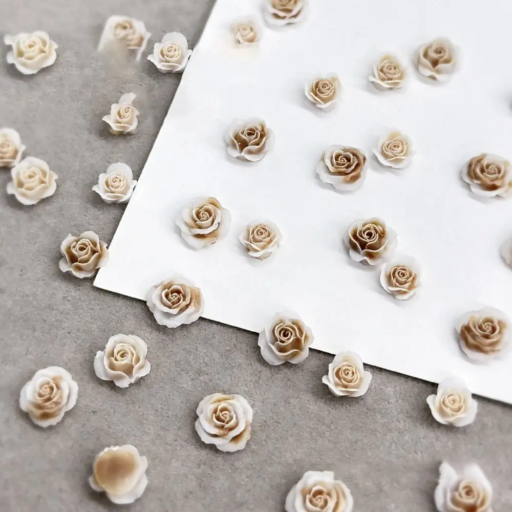 50PCS 3D Resin Camellia Nail Art Decoration Vintage Dark Night Two-tone Camellia Accessories Simulation Flower Size Mixed
