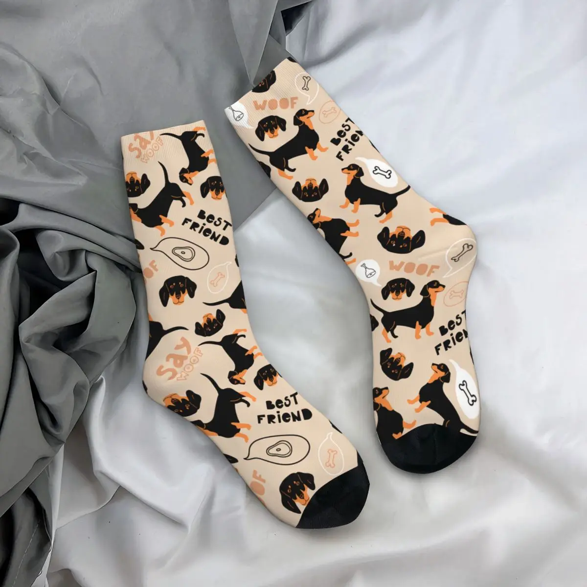 Funny Crazy Sock for Men Dachshund Cute Dog Hip Hop Dog Lover Man Breathable Pattern Printed Crew Sock Novelty Gift