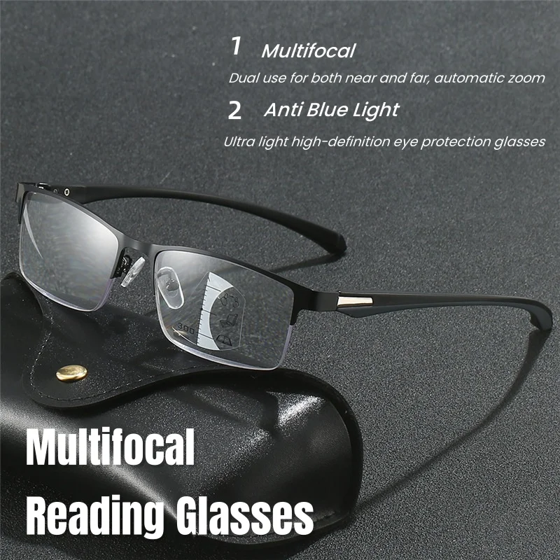 

Anti Blue Light Multi Focus Far and Near Dual-use Metal Frame Reading Glasses TR Ultra Light Intelligent Zoom Presbyopia Glasses