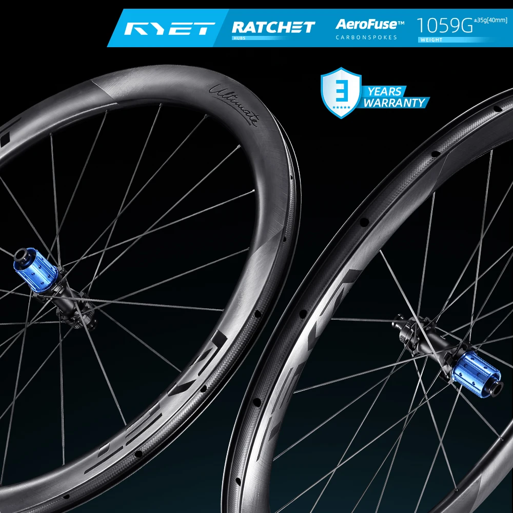 RYET Full Carbon Road Wheelset Bicycle Super Light 1059g Disc