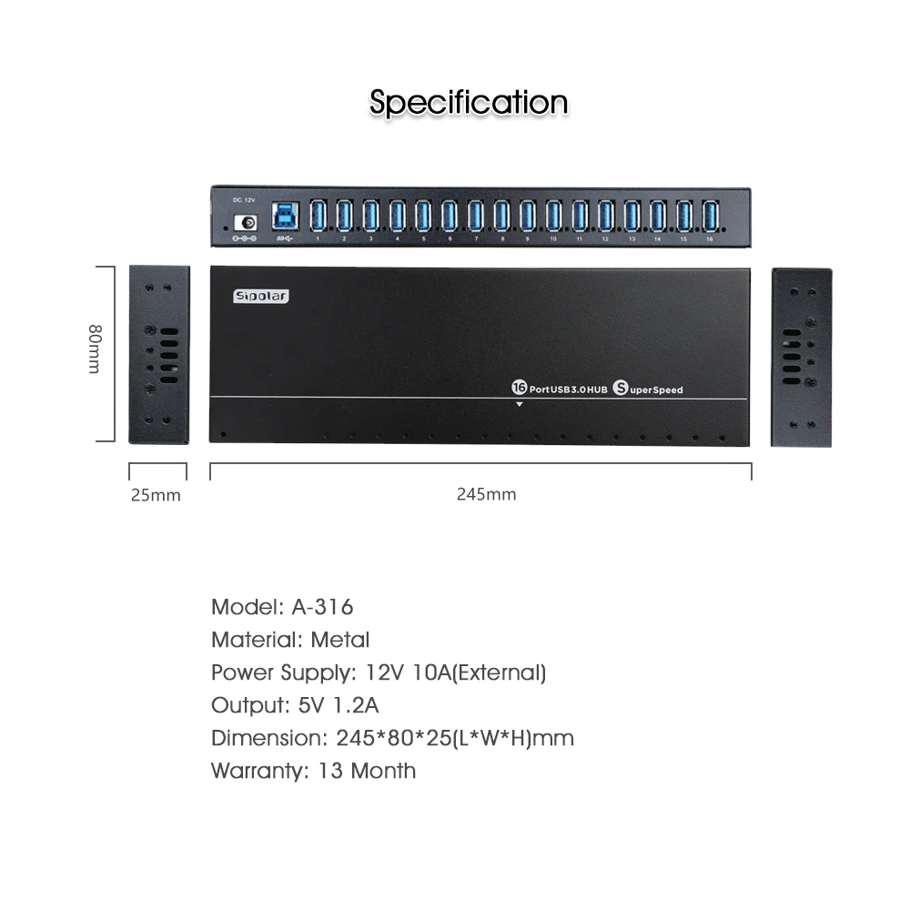 Imagem -02 - Sipolar A316 120w Alimentado 16 Portas Usb 3.0 Sincronização de Dados e Carregamento Hub 1.5a Saída Carregador para Telefones Hdd Ssd Bitcoin Miniers