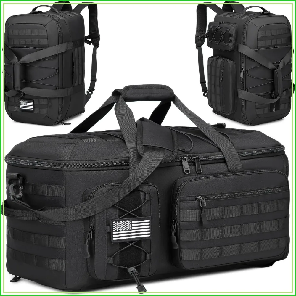 50L 3-in-1 Tactical Gym Bag: Duffle, Backpack, Shoulder Bag with Shoe Compartment, Waterproof, for Travel & Workout