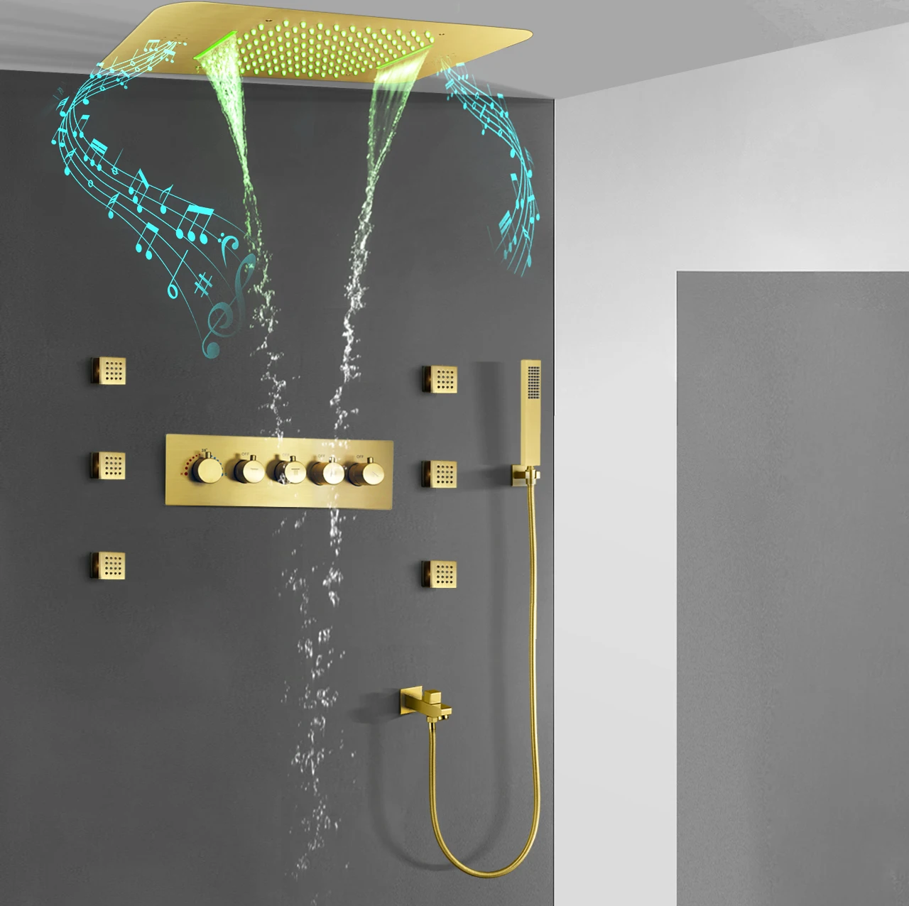 Rain Shower Head Shower Panel System with Hand Shower Body Massage Rainfall Waterfall System