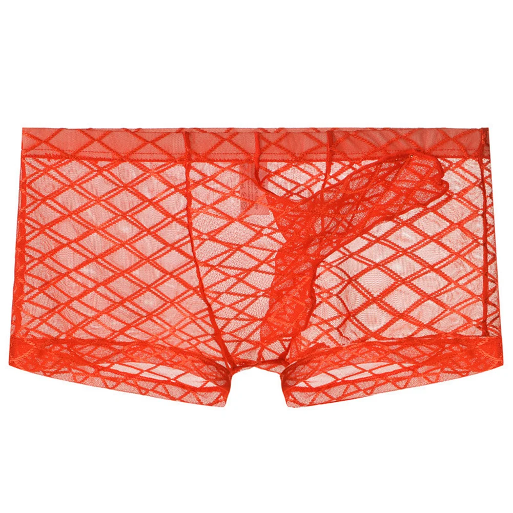 

1pc Mens Low Waist Boxer Briefs Sheer Mesh Elephant Nose Pouch Exotic Lingerie Underwear Sexy Man Boxershorts
