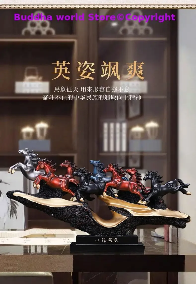 شركة مكتب منزلي متجر عمل مزدهر فعال رسم أموال راتنج نجاح حظًا سعيدًا 8 تمثال خيول فنغ شوي