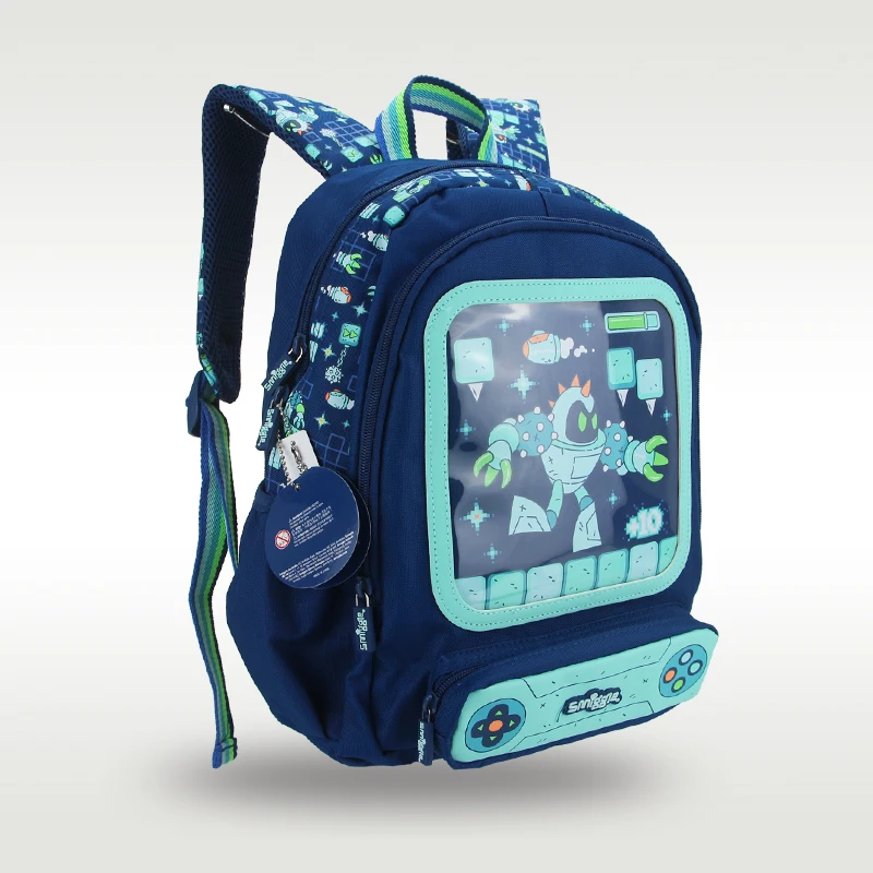 Austrália smiggle original crianças mochila meninos robô azul profundo ombro mochila kawaii 3-7 anos sacos de modelagem 14 polegada