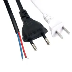 American European 2 Prong US EU Stripped Extension Cable Electrical Power Supply Cord Led Lamp AC Power Cable White Black 1.5M