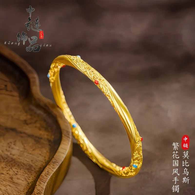 Enameled Mobius floral bracelet 9999gold