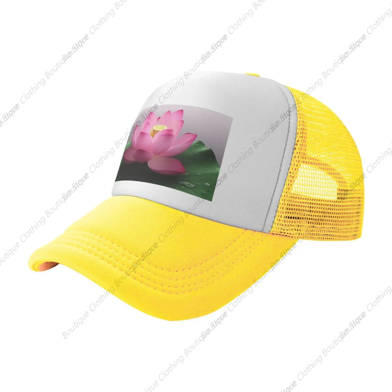 

Lotus Flower Printed Trucker Hats Baseball Cap - Breathable Mesh Adjustable Snap Back Closure Yellow, 5-7