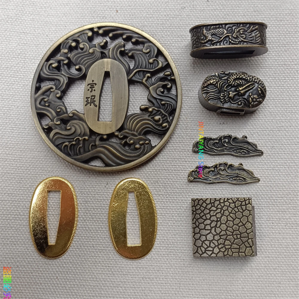 A Set Japanese Tsuba Fuchi Menuki Kashira Habaki Seppas Fittings For Sword Samurai Katana Parts