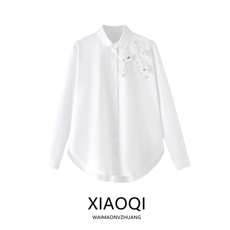 

Ele Floral And Jewelry Decorated irt Spring Summer New Women's Faion Design Loose Fit Long Sve Classic Sle