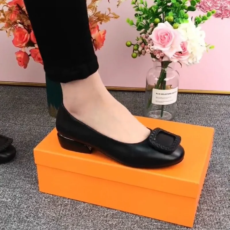 Women Flats Shoes New Fashion Casual Solid Color Slip on Ladies Spring Square Heel High Quality Comfort Party Shoe Zapatos Mujer