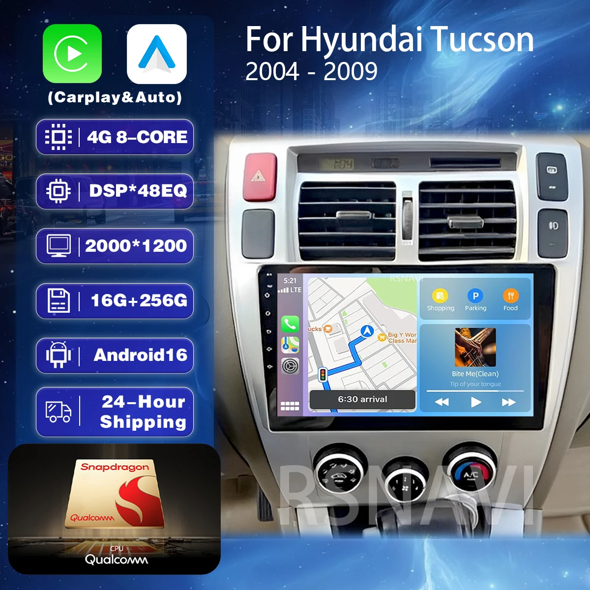 Android 16 Für Hyundai Tucson 2004-2013 Carplay Auto 2K Bildschirm Autoradio Multimedia-Player DSP 2din Autoradio Stereo-Haupteinheit