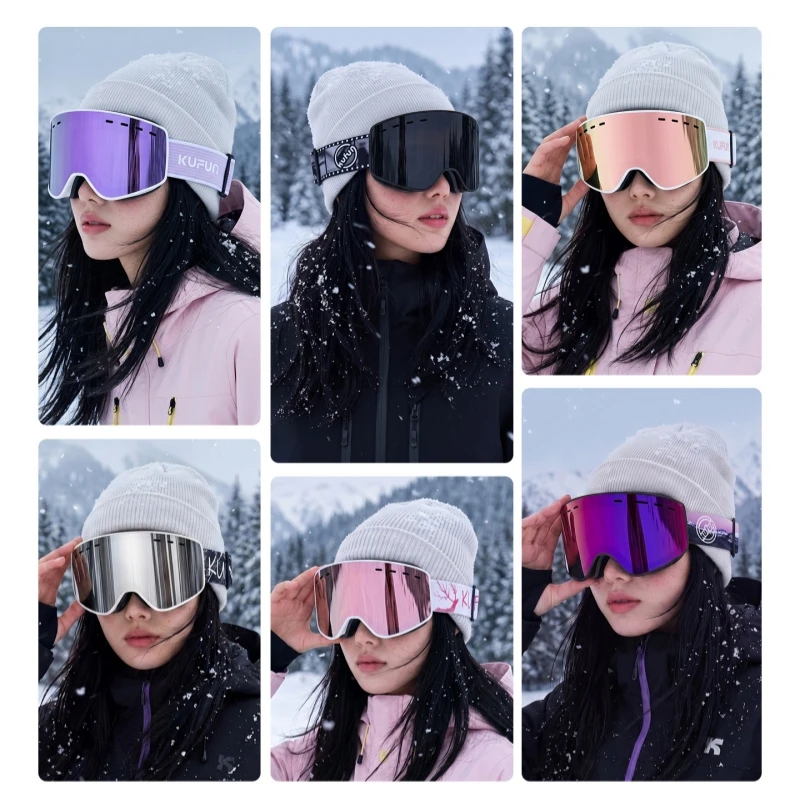 KUFUN Ski Goggles Cylindrical Windproof HD Anti-fog With Case Support Myopia Glasses Winter Sport Snowboard Adult Men Woman Lady