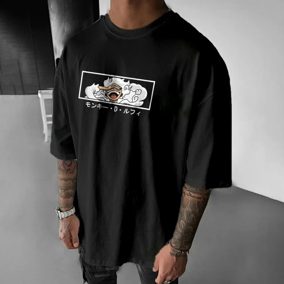 2025 قطعة واحدة على الطراز الياباني الرسوم المتحركة الطباعة فضفاضة الرجعية القطن الثقيل زوجين موضة الجولة الرقبة قصيرة الأكمام تي شيرت