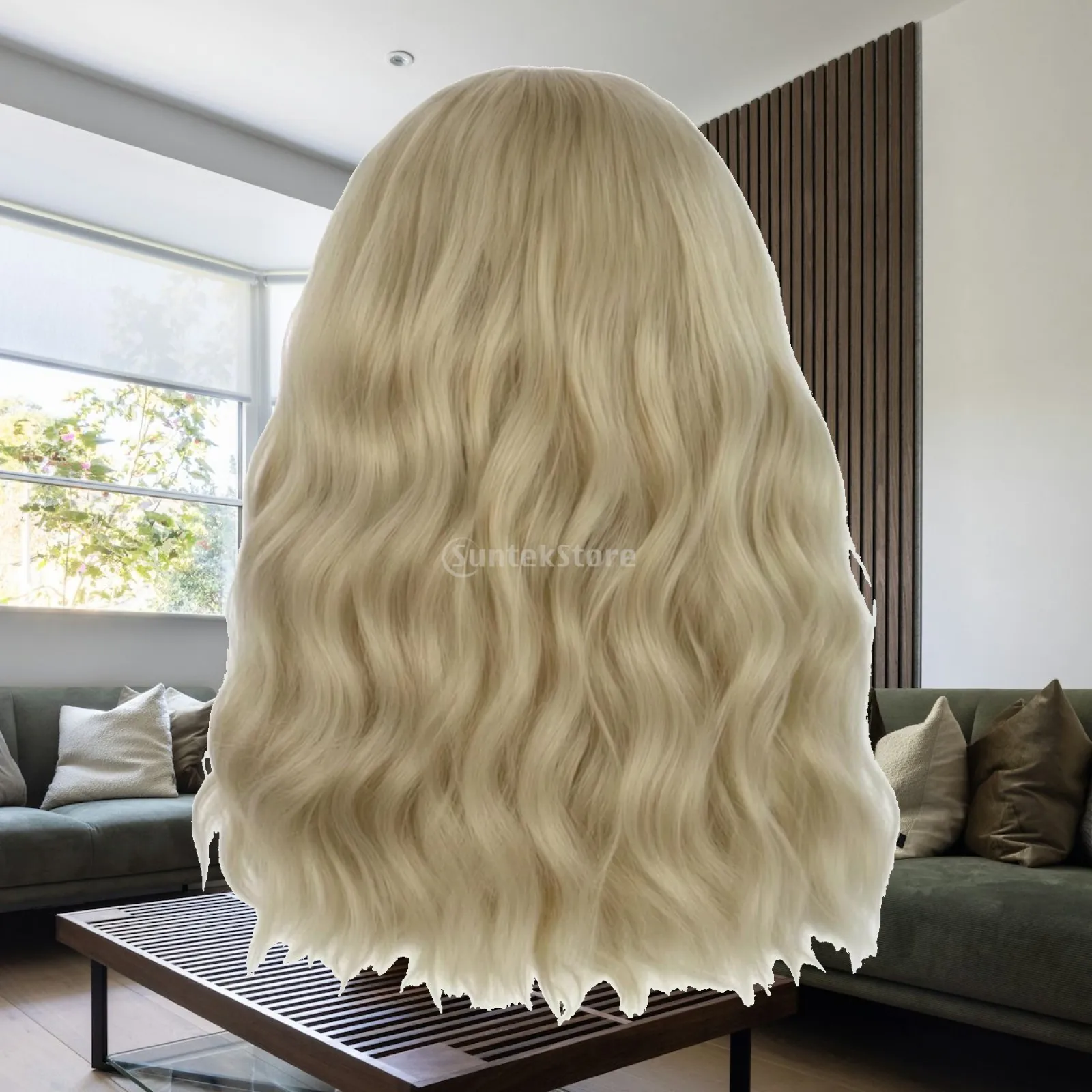 Mixed Blonde Gold Curly Short Wig with Bangs Breathable Mesh Cap Lightweight 35cm Full Head Hairpiece for Styling Practice