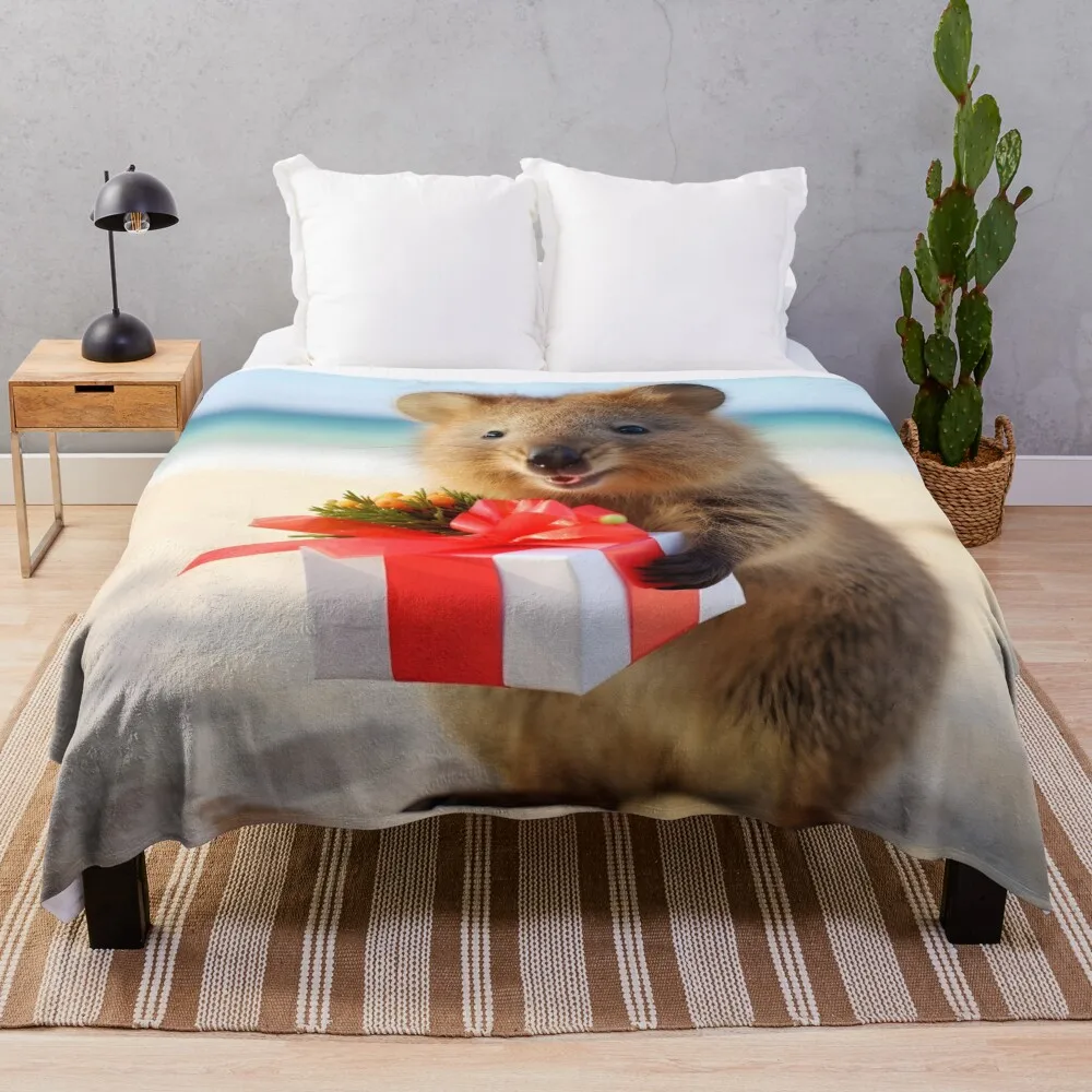 Cute Quokka has a Christmas Present for You Throw Blanket For Sofa heavy blanket to sleep