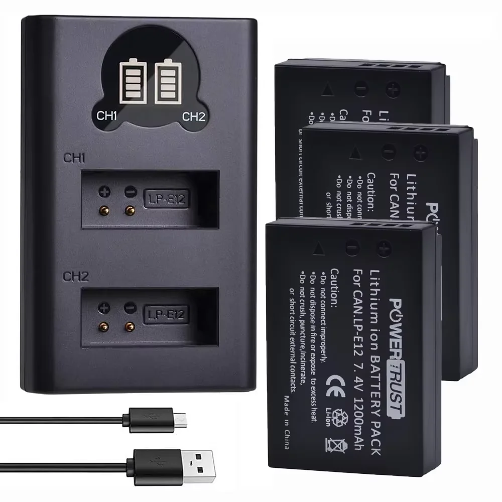 LP-E12 Batería/cargador dual USB para Canon EOS M 50,M50 Mark II,100D,EOS M, M2, M10, M100, PowerShot SX70 HS, Rebel SL1, Kiss X7