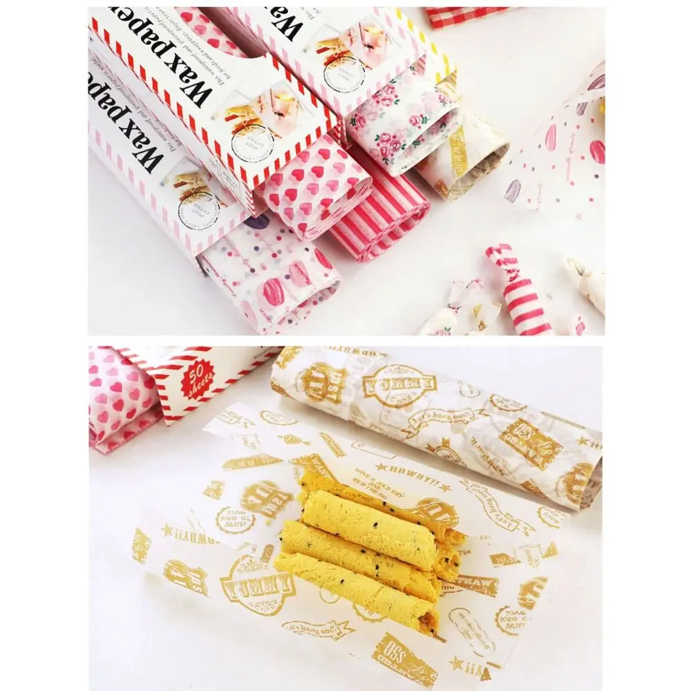 10/50pcs Waterproof Heart Printed Wax Paper Disposable Oilproof Baking Paper Cake Bread Packaging Wrapper