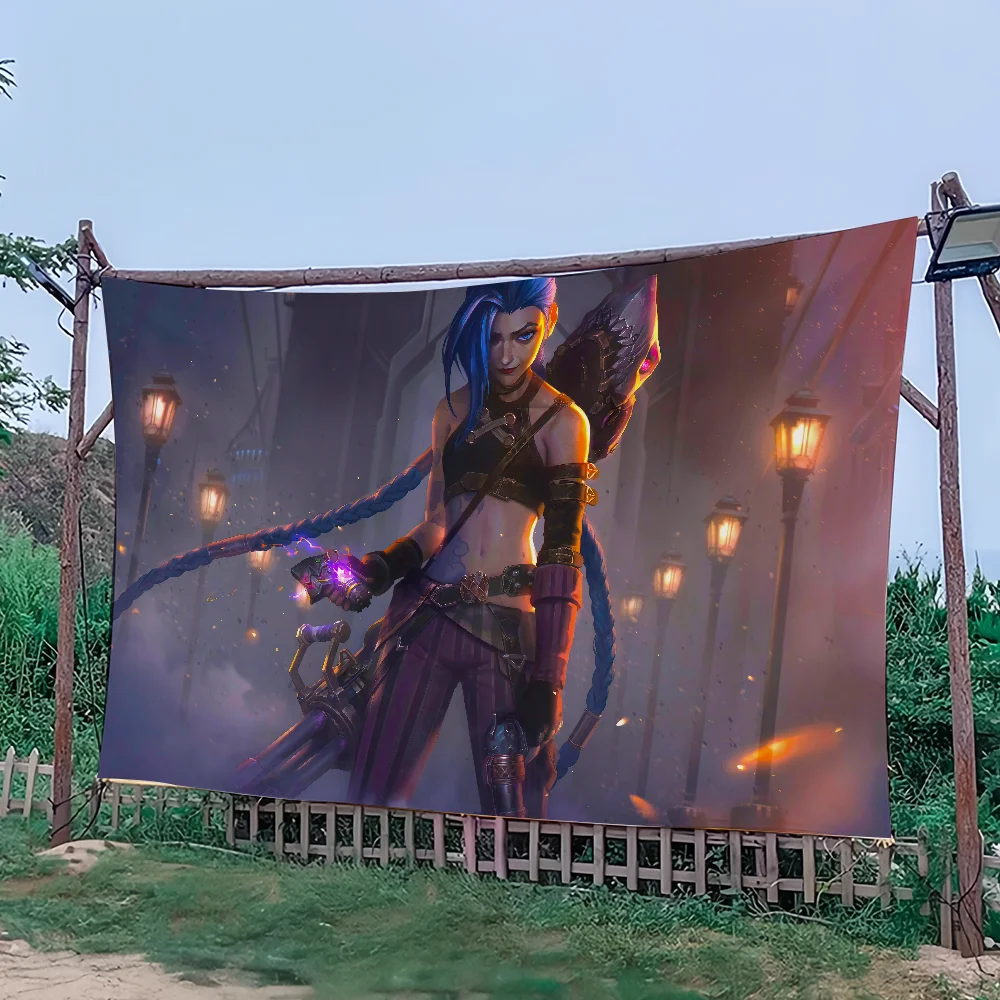 JINX LOLS A-Arcane Games L-League Of L-Legends Flag College Bedroom Living Room Home Dorm Decor Funny Tapestry Garage Bar Wall