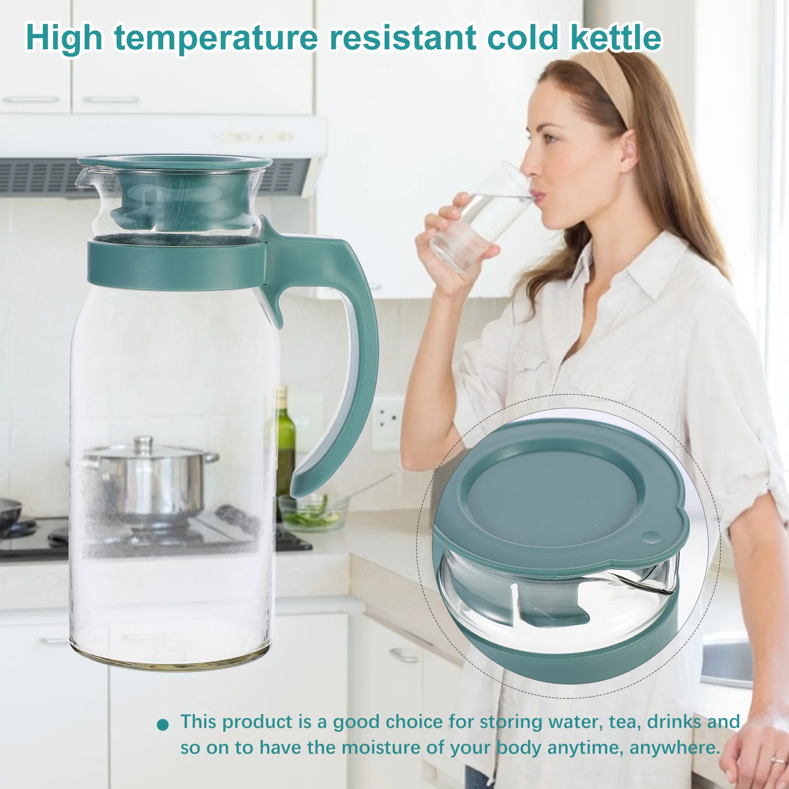 

1Pcs Cold Water Pot 1100Ml Leak Proof Large Capacity Heat Resistant Reusable Tea Kettle for Home Office Outdoor Portable