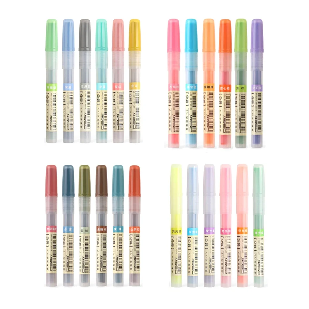 6Pcs/set Replace Refills for Retractable Highlighter Pen Fluorescent/Pastel/Vintage/Macaron Refills for Highlighters Marker