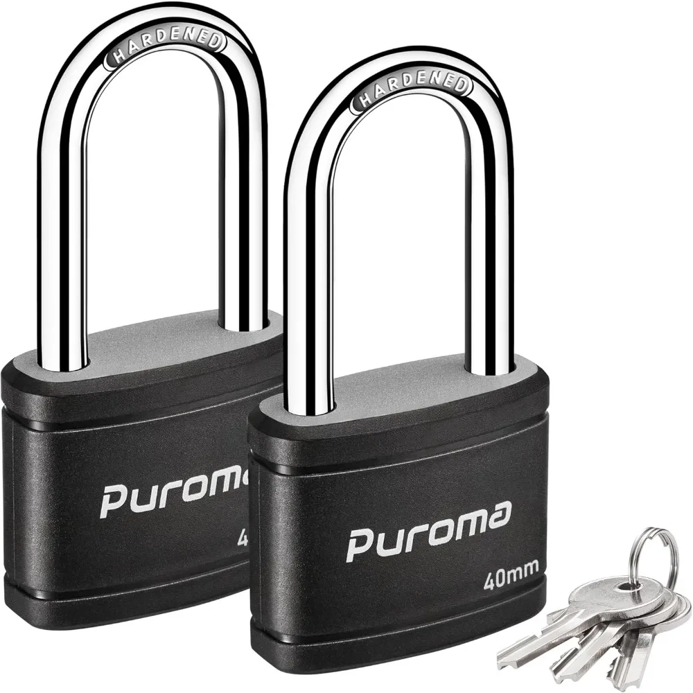 Two Pack Keyed Alike Padlock Set 1.8 Inch Heavy Duty Metal Locks for Gate Fence Cabinet Toolbox Gym Locker Black