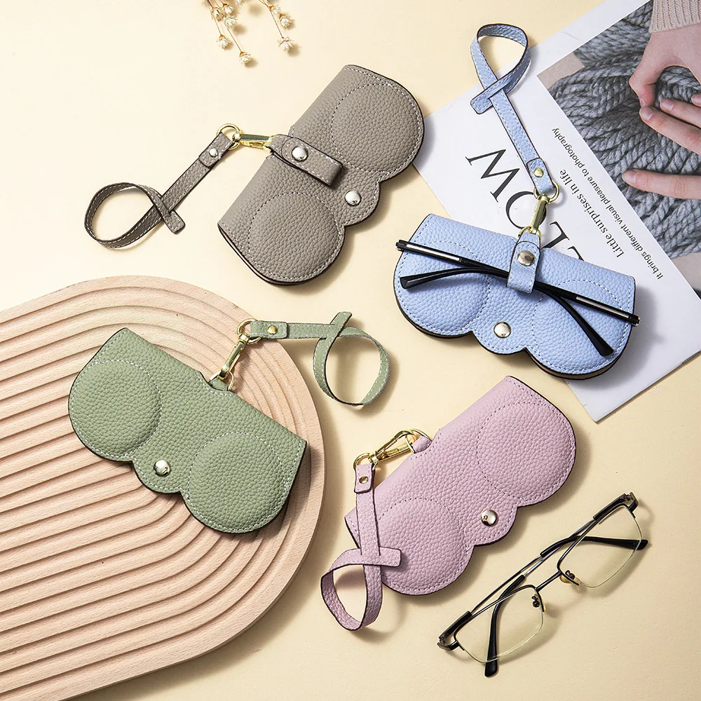 Lady Glass Bag Top Layer Cowhide Air Cushion Protective Glasses Case Genuine Leather Portable Sunglasses Storage Bag Artistic