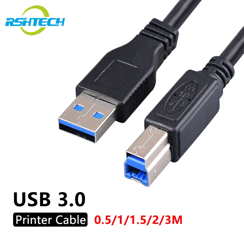 RSHTECH kabel Printer USB 3.0 USB-A ke kabel USB-B, 5Gbps kecepatan tinggi A Male ke B Male untuk pemindai driver eksternal Desktop