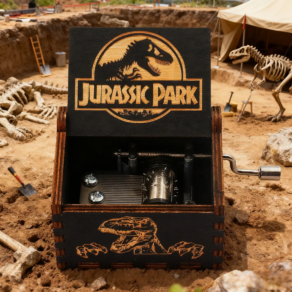 HOT Wooden Hand Crank Black Jurassic Park Music Box Children's Holiday Gifts Christmas Gifts New Year Gift