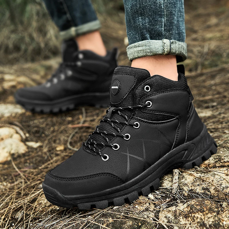 

High Top Hiking Shoes for Men Winter Keep Warm Ankle Boots Waterproof Outdoor Mountain Trekking Boots Casual Male Work Boots