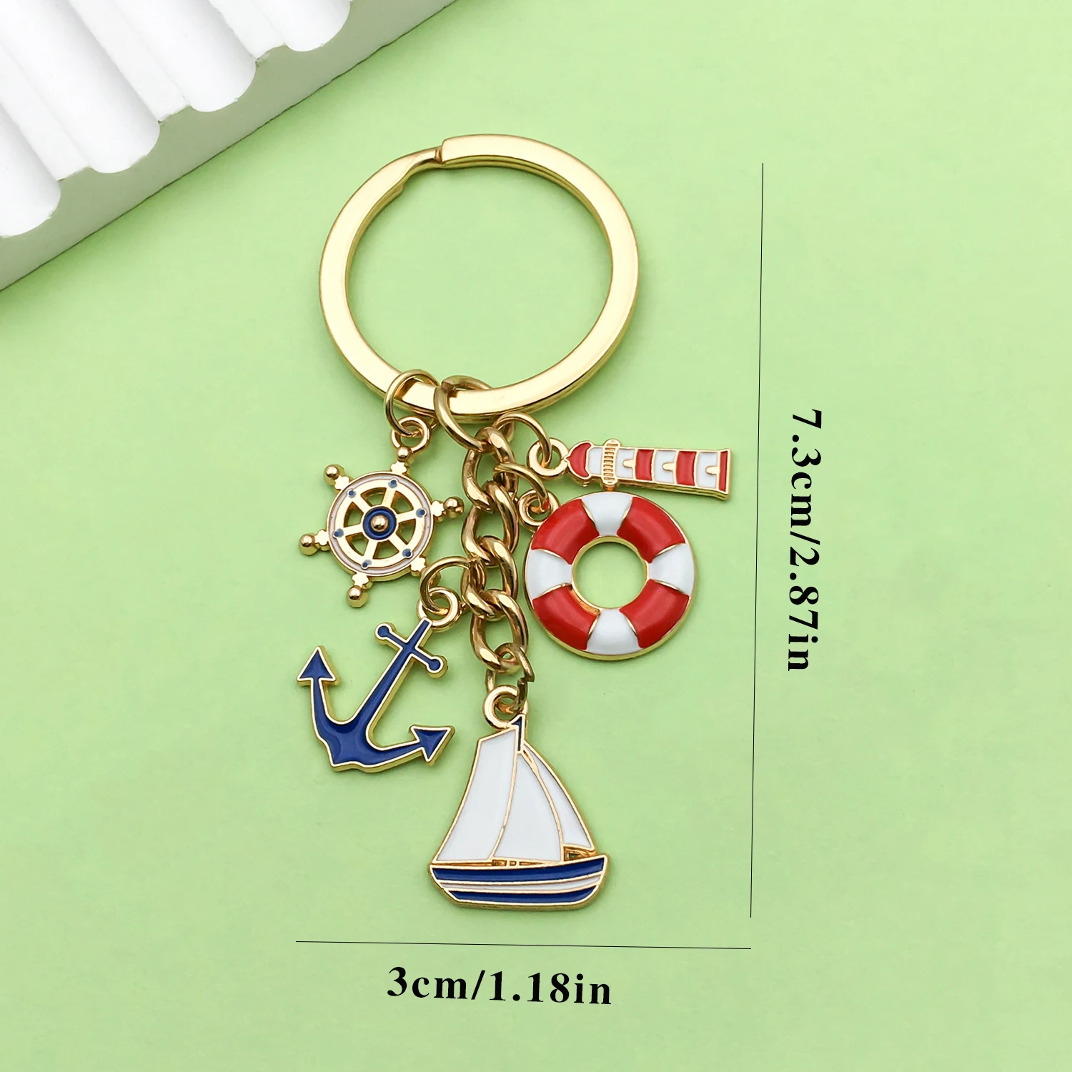 1pc Enamel Nautical Theme Keychain, Alloy Sail, Lighthouse, Anchor, Lifebuoy Design Key Ring, For Car Keys, Backpacks, Wallets