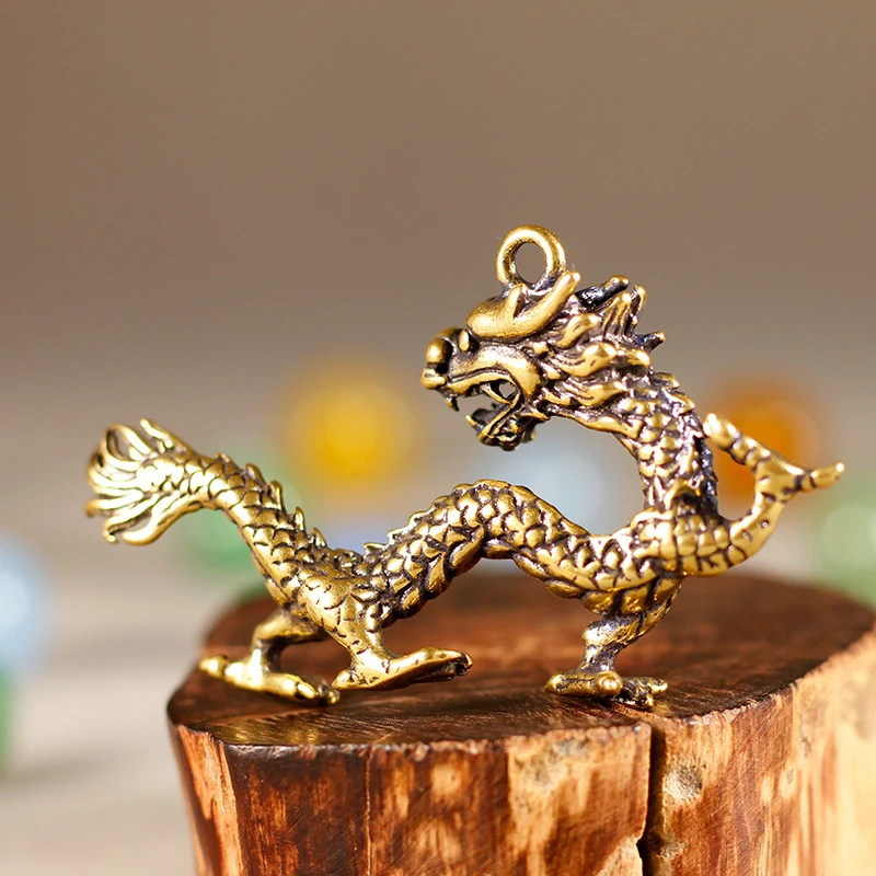 Chinese Beast Dragon Statue Bronze Figurine Ornaments Antique Copper Mythical Animal Miniature Home Decoration Crafts Collection