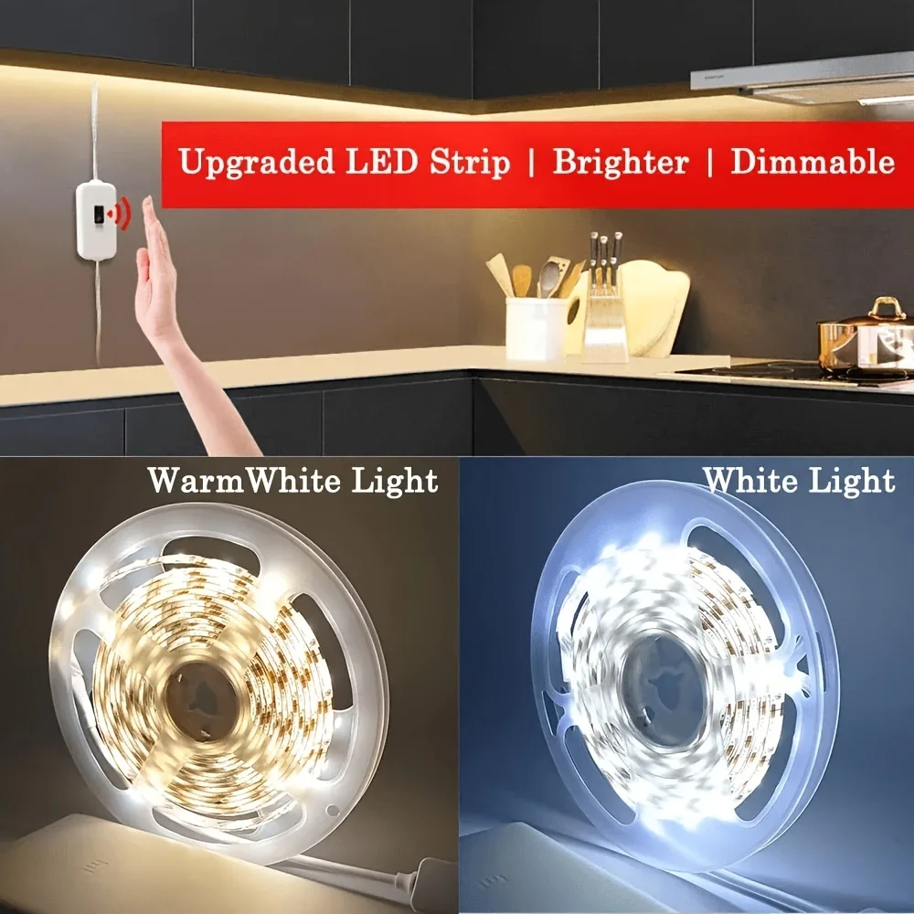 ไฟแถบไฟ LED USB DC 5V ไฟ LED แบล็คไลท์สำหรับทีวีห้องครัวไฟแบบแถบเซ็นเซอร์โบกถุงมือสำหรับห้องครัวใต้ไฟตู้