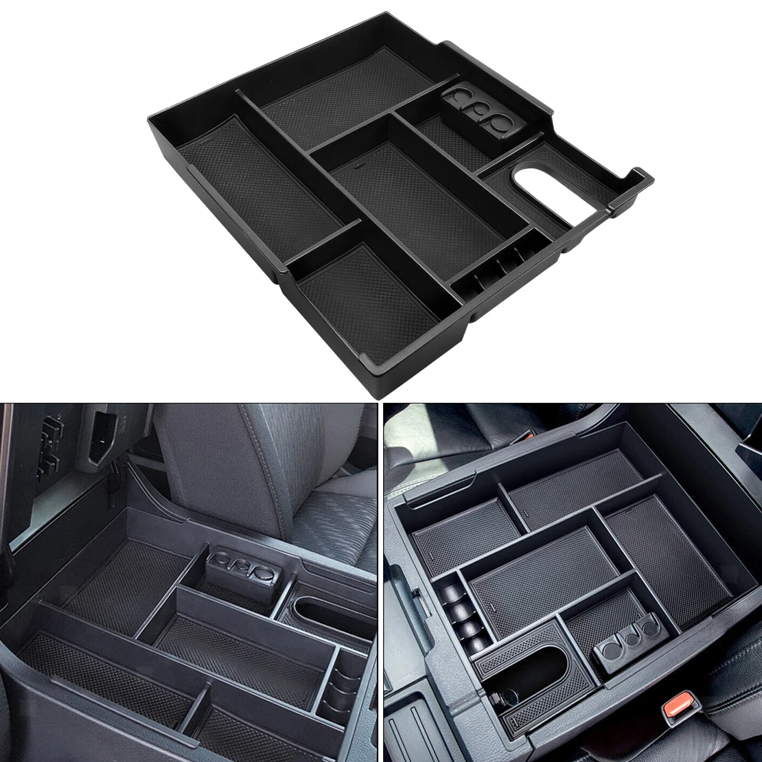 Caja de almacenamiento de reposabrazos para el Interior del coche, bandeja organizadora compatible con Toyota Tundra 2014, 2015, 2016, 2017, 2018, 2019, negro